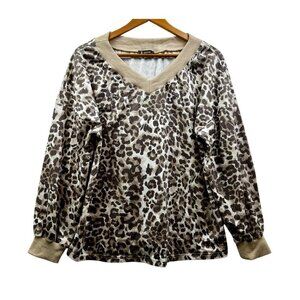 BTBFM Womens Leopard‎ Print Long Sleeve V-Neck Casual Pullover Top Sweater large
